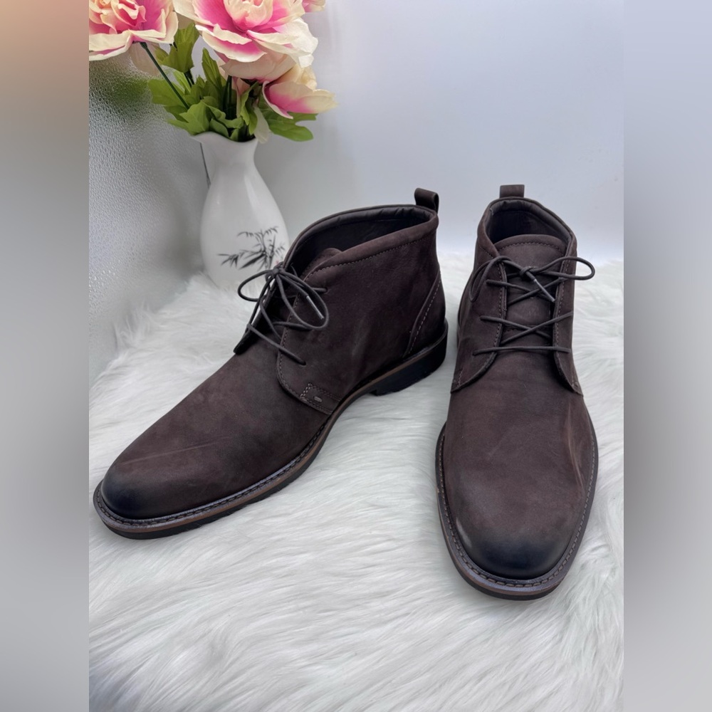 ECCO Men’s Brown Leather Chukka Boots – Lace-Up Ankle Boots Size 44 (US 10-10.5) - Picture 2 of 9
